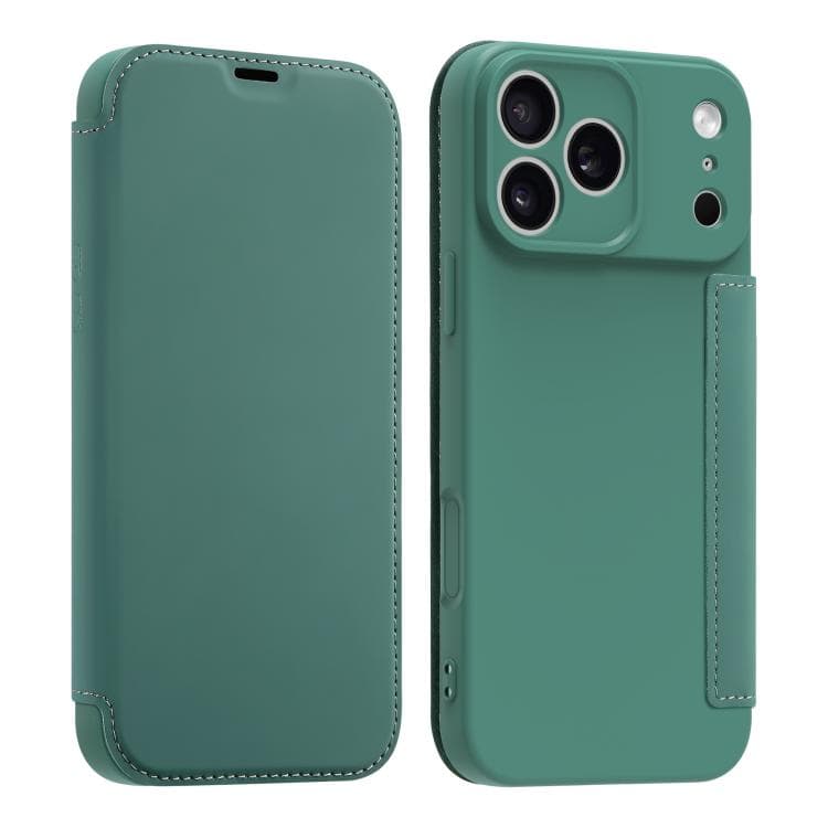 For iPhone 17 Pro Imitate Liquid Skin Feel Leather Phone Case with Card Slots(Dark Green) - Immagine 1