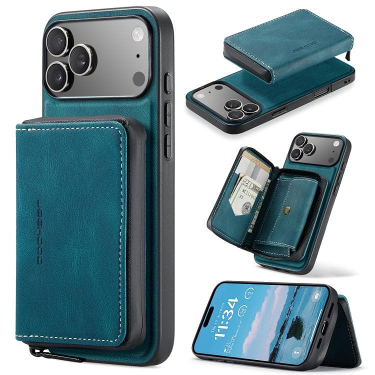 For iPhone 17 Pro JEEHOOD J02 Magnetic Zipper Horizontal Flip Leather Phone Case(Blue) - Immagine 1