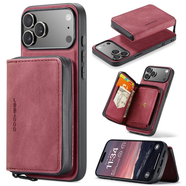For iPhone 17 Pro JEEHOOD J02 Magnetic Zipper Horizontal Flip Leather Phone Case(Red) - Immagine 1