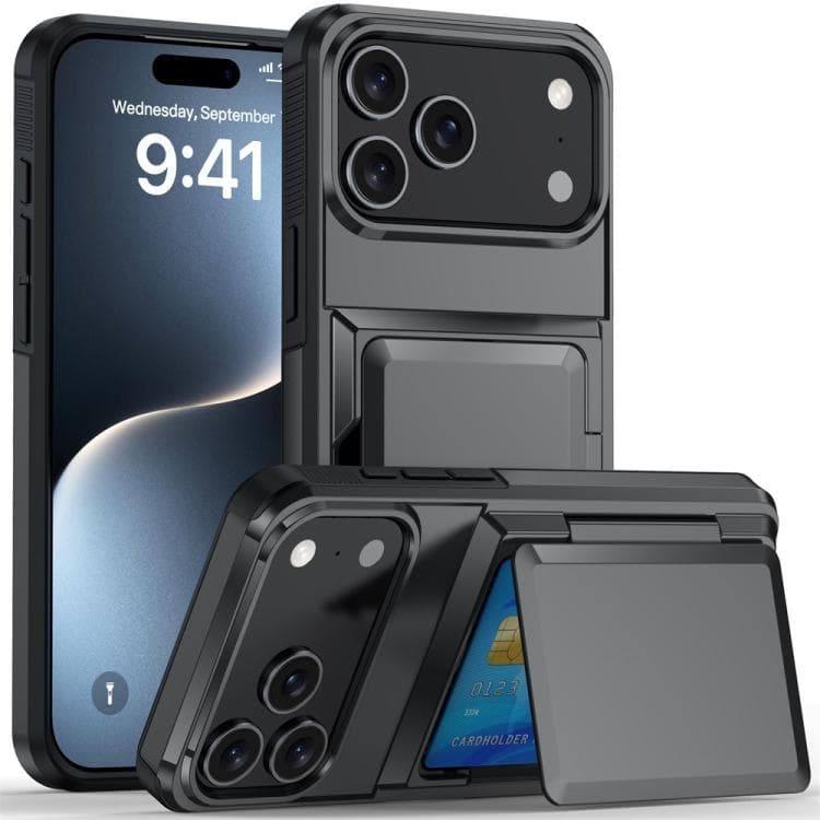 For iPhone 17 Pro Kalebol Flip Card Wallet Holder Shockproof Phone Case(Gray) - Immagine 1