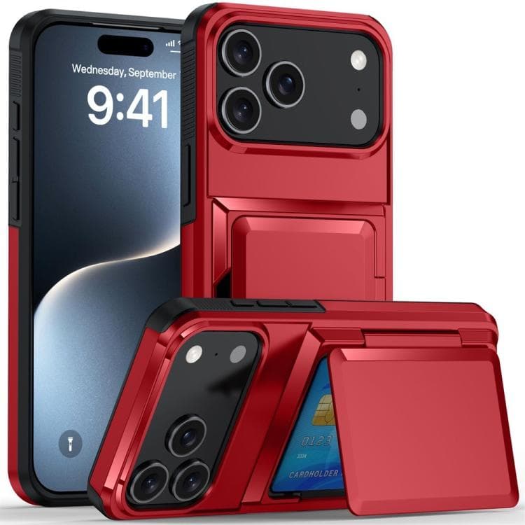 For iPhone 17 Pro Kalebol Flip Card Wallet Holder Shockproof Phone Case(Red) - Immagine 1