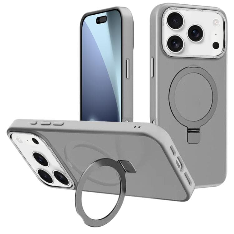 For iPhone 17 Pro Kalebol Metal Lens Frame MagSafe Holder Frosted PC Phone Case(Grey) - Immagine 1