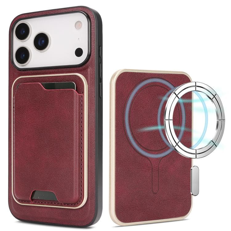 For iPhone 17 Pro Kalebol Slim MagSafe Ring Magnetic Card Bag Leather Phone Case(Red) - Immagine 1