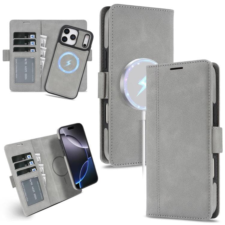 For iPhone 17 Pro Kalebol Strong Magnetic MagSafe Ring 2 In 1 Split Leather Phone Case(Gray) - Immagine 1