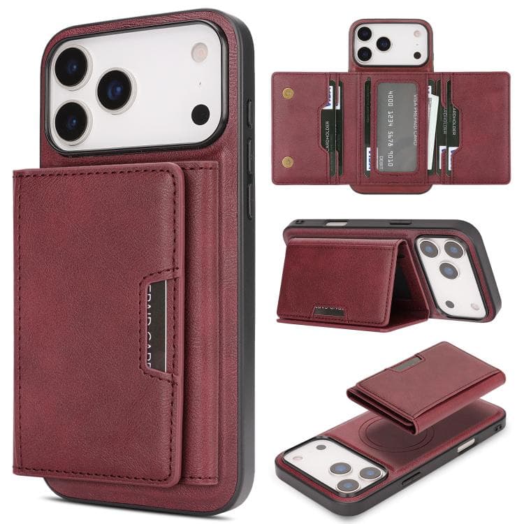 For iPhone 17 Pro Kalebol Strong Magnetic MagSafe Tri-Fold Wallet Leather Phone Case(Red) - Immagine 1