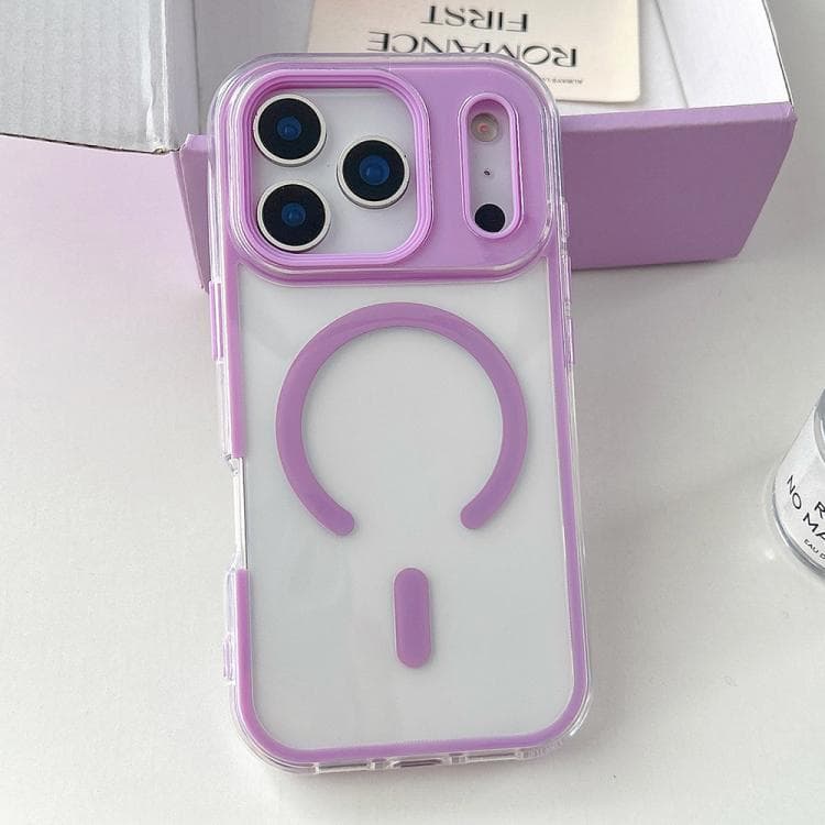 For iPhone 17 Pro Large Hole Camera Macaron Transparency MagSafe Phone Case(Purple) - Immagine 1
