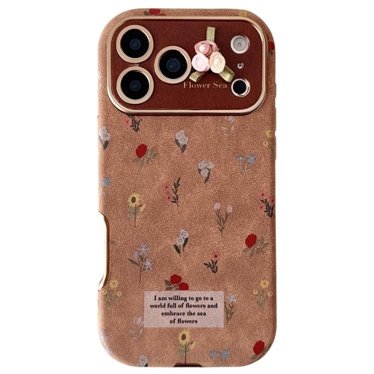 For iPhone 17 Pro Large Window Desert Gold Small Floral Soft TPU Phone Case(3D Ribbon Flowers) - Immagine 1