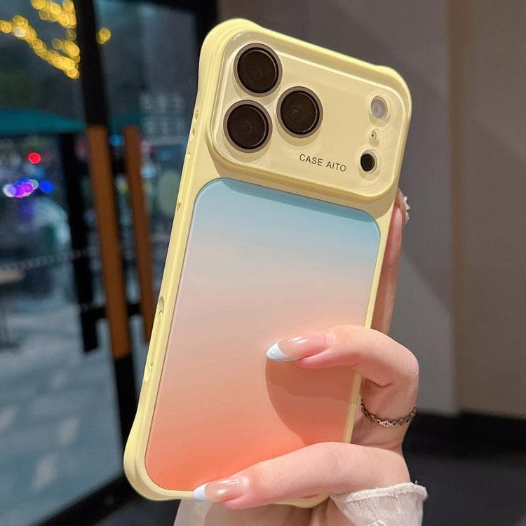 For iPhone 17 Pro Large Window Four-Corner Airbag Gradient Phone Case with Lens Film(Yellow) - Immagine 1