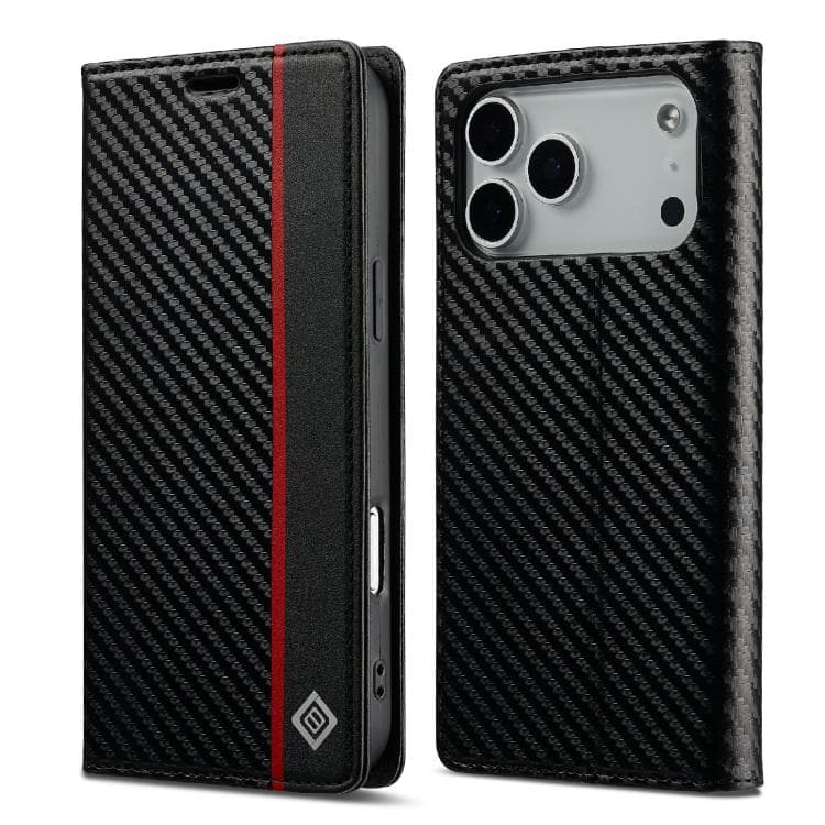 For iPhone 17 Pro LC.IMEEKE Carbon Fiber Leather Phone Case(Vertical Black) - Immagine 1