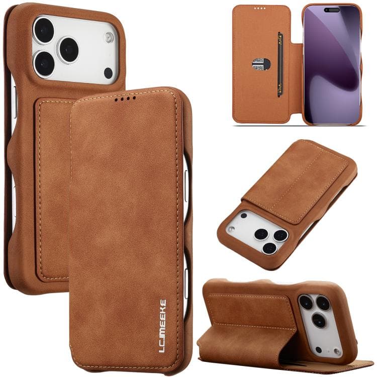 Per iPhone 17 Pro LC.IMEEKE Hon Ancient Series Custodia in Pelle Flip (Marrone) - Immagine 1