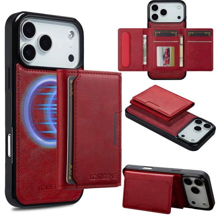 For iPhone 17 Pro LC.IMEEKE L5 Series Detachable RFID Card Bag Magsafe Phone Case(Red) - Immagine 1