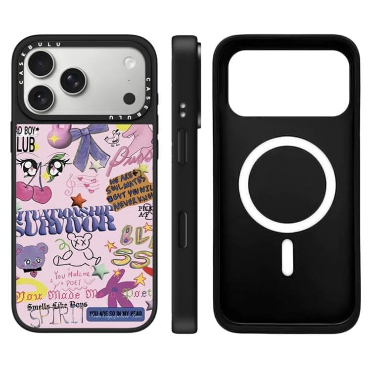 For iPhone 17 Pro Leopard Cherry Series Pattern Camera Control Button Mirror Magnetic Phone Case(Cartoon Graffiti) - Immagine 1