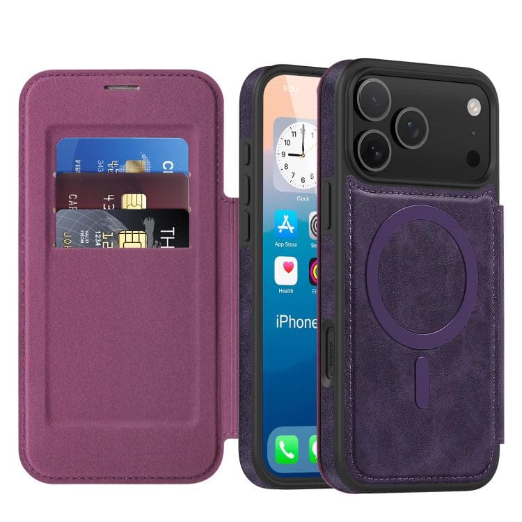 For iPhone 17 Pro Linton MagSafe Leather Phone Case(Purple) - Immagine 1