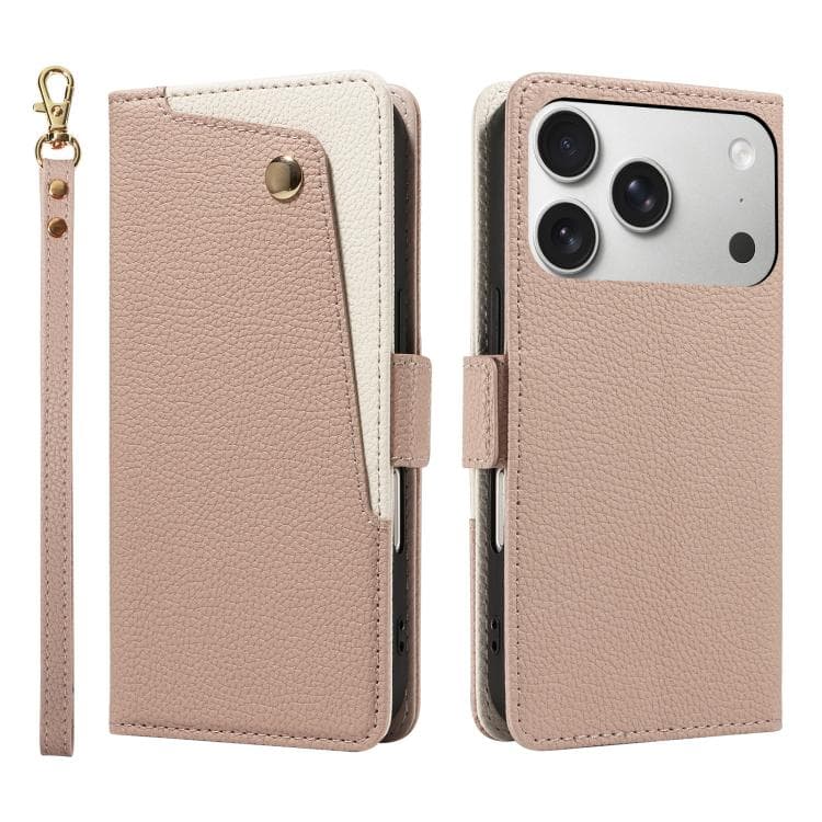For iPhone 17 Pro Litchi Texture Wallet Mirror Leather Phone Case(Pink) - Immagine 1