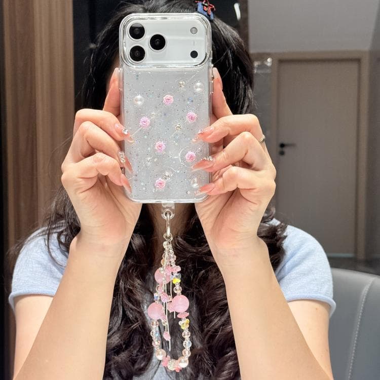 For iPhone 17 Pro Little Fresh Rose Pattern Bracelet Chain TPU Phone Case(Pink) - Immagine 1