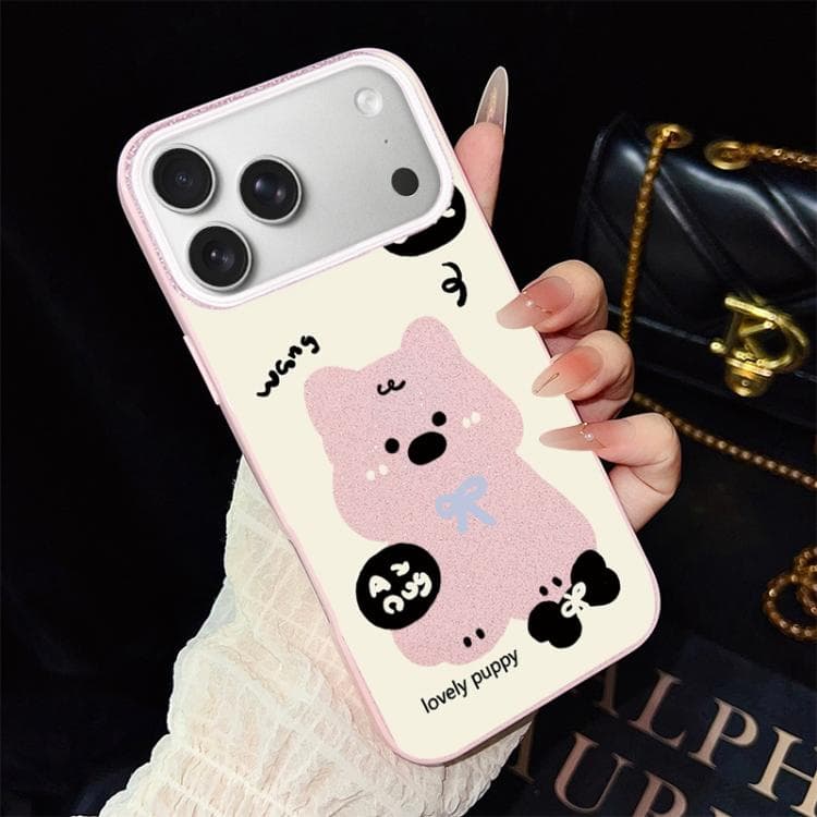 For iPhone 17 Pro Lovely Puppy Pattern IMD Glitter PC Hybrid TPU Phone Case(Pink) - Immagine 1