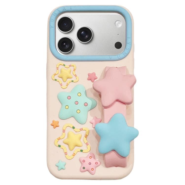 For iPhone 17 Pro Macaron Tones 3D Star TPU Phone Case with Star Wrist Strap - Immagine 1