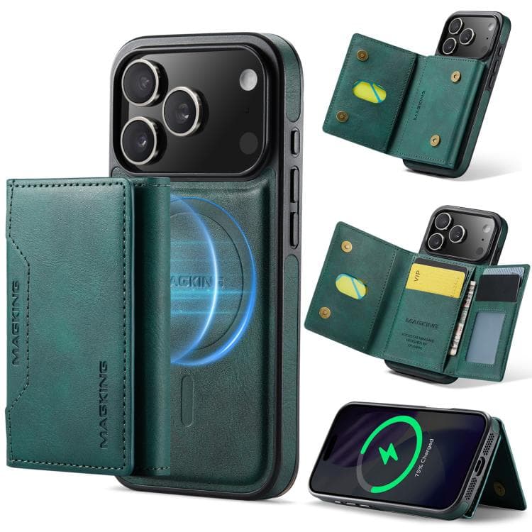 For iPhone 17 Pro MAGKING K2 Series MagSafe RFID Card Bag Detachable Phone Case(Green) - Immagine 1