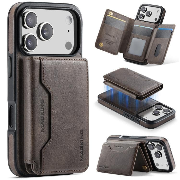 For iPhone 17 Pro MAGKING K3 Series MagSafe RFID K3 Pro Card Bag Detachable Phone Case(Coffee) - Immagine 1