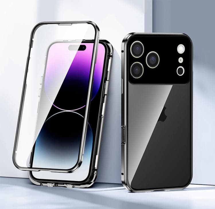 For iPhone 17 Pro Magnetic Double-buckle HD Tempered Glass Phone Case(Black) - Immagine 1