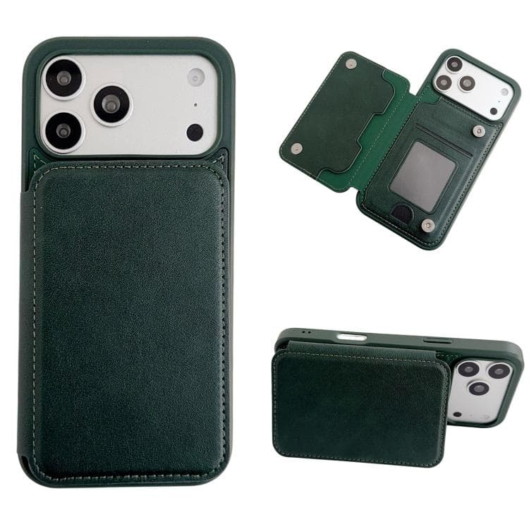 For iPhone 17 Pro Magnetic Snap Multifunctional Card Wallet Holder Phone Case(Deep Green) - Immagine 1