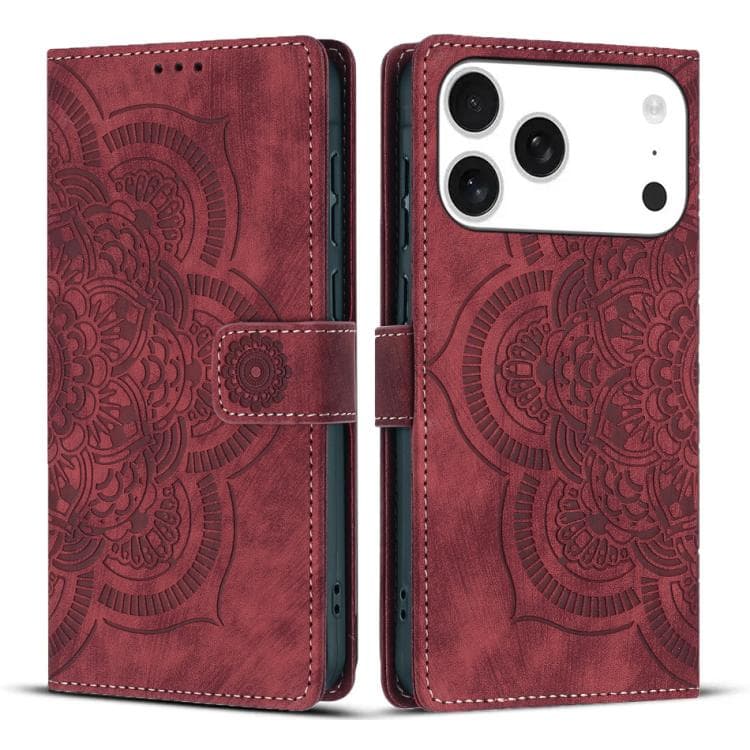For iPhone 17 Pro Mandala Embossed Retro Frosted Leather Phone Case(Red) - Immagine 1