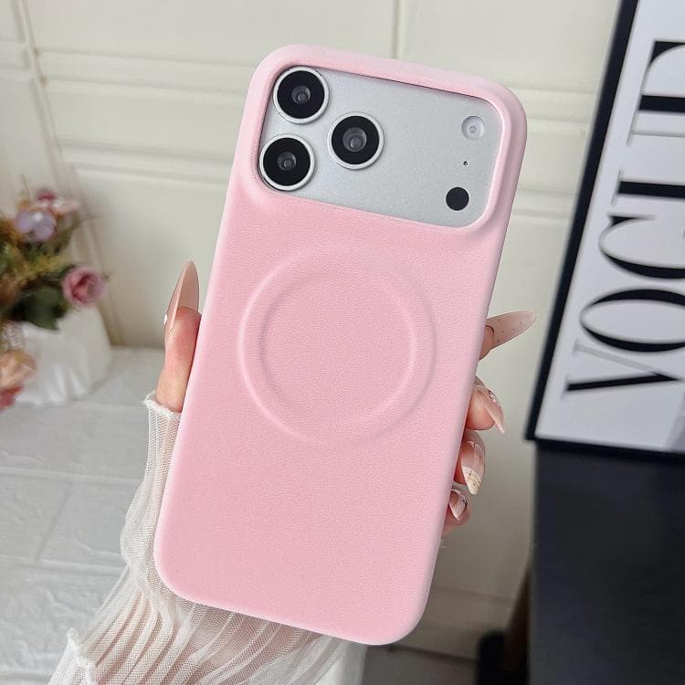 Custodia magnetica in PC + pelle vegana con finitura vellutata opaca per iPhone 17 Pro (Rosa) - Immagine 1