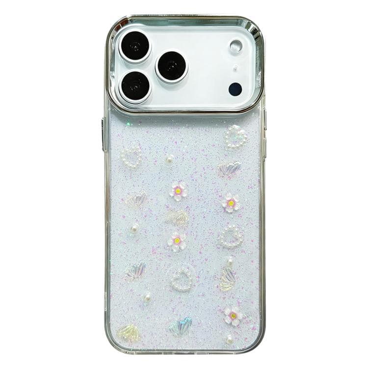 Custodia in TPU per iPhone 17 Pro Max con fiocco 3D, perle, amore e fiori (Amore e fiori di farfalla) - Immagine 1