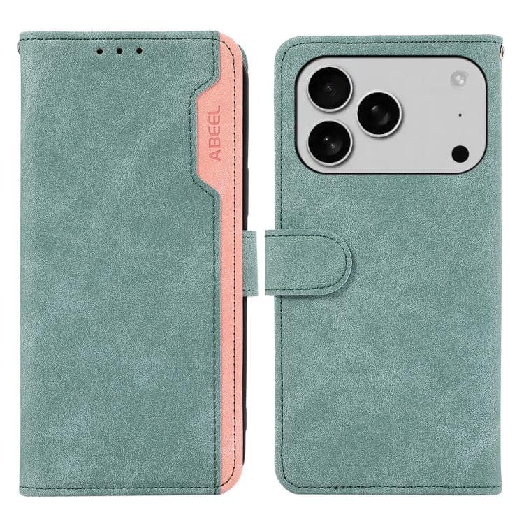 For iPhone 17 Pro Max ABEEL Color Block Magnetic RFID Leather Phone Case(Cyan-Pink) - Immagine 1