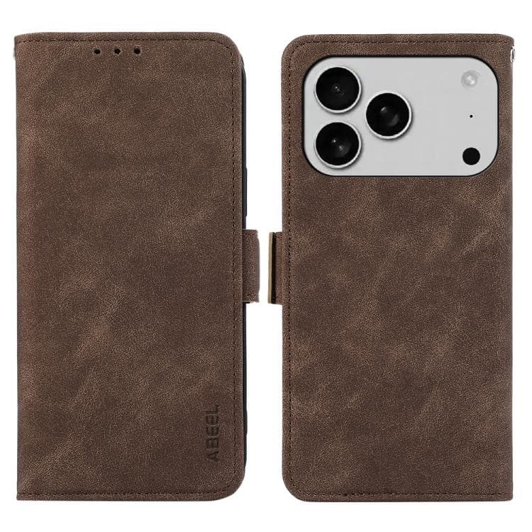 For iPhone 17 Pro Max ABEEL Frosted Magnetic RFID Leather Phone Case(Brown) - Immagine 1