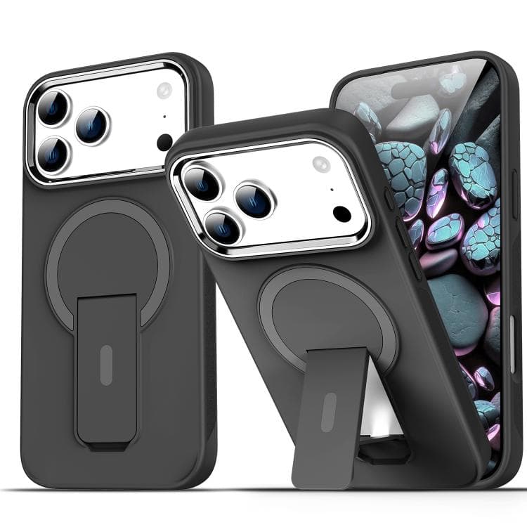 For iPhone 17 Pro Max Acrylic Hybrid TPU MagSafe Holder Phone Case(Black) - Immagine 1