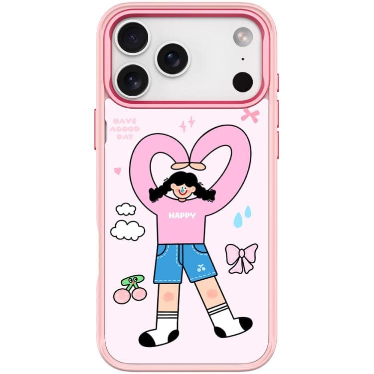 For iPhone 17 Pro Max Adorable Double Ponytail Heart Girl Pattern Magnetic Phone Case(Pink) - Immagine 1
