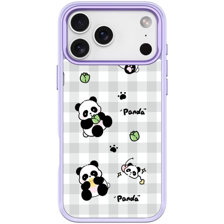 For iPhone 17 Pro Max Adorable Grid Panda Pattern Magnetic Phone Case(Light Purple) - Immagine 1