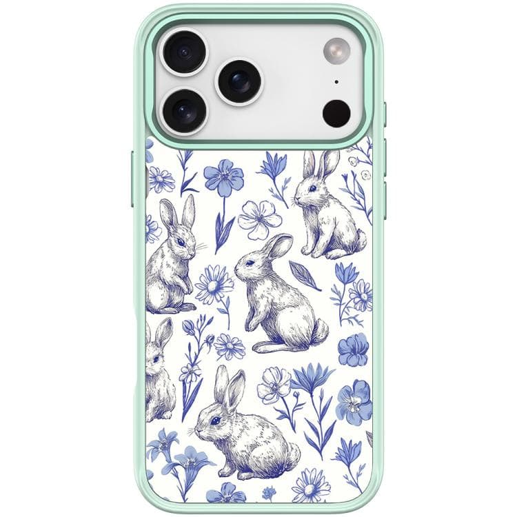 For iPhone 17 Pro Max Adorable Sketch Rabbit Pattern Magnetic Phone Case(Light Green) - Immagine 1