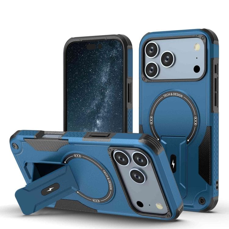 For iPhone 17 Pro Max Armor Magsafe Holder PC Hybrid TPU Phone Case(Dark Blue) - Immagine 1