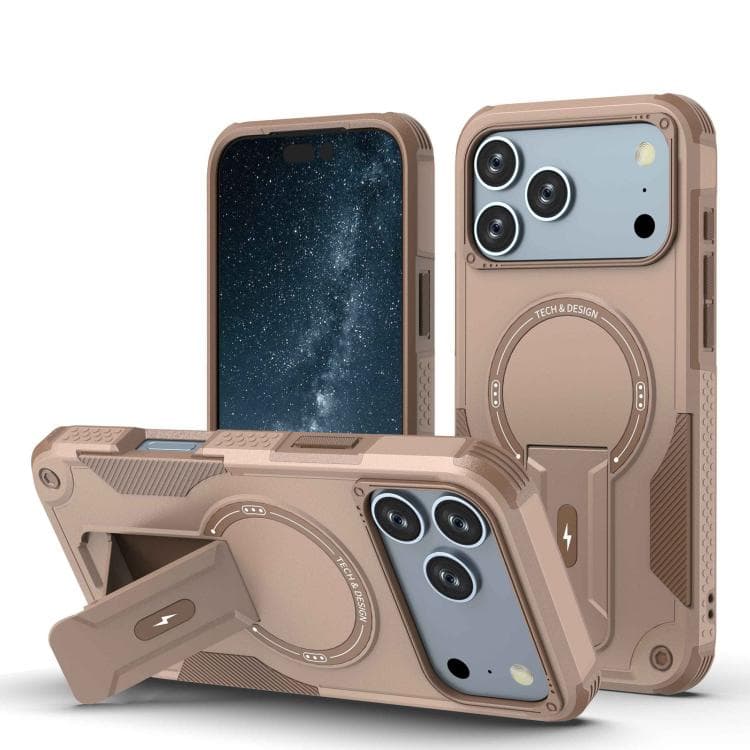 For iPhone 17 Pro Max Armor Magsafe Holder PC Hybrid TPU Phone Case(Desert Gold) - Immagine 1