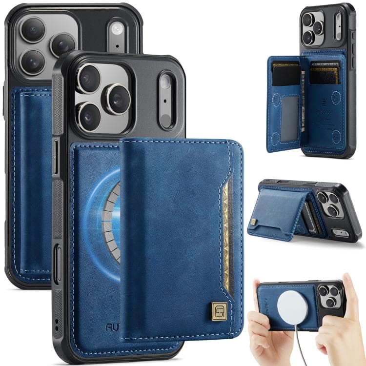 For iPhone 17 Pro Max AutSpace A13 MagSafe Magnetic RFID Flip Card Bag Phone Case(Blue) - Immagine 1
