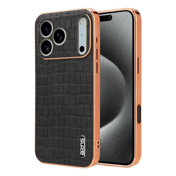 For iPhone 17 Pro Max AZNS Electroplated Frame Crocodile Texture Full Coverage Phone Case(Black) - Immagine 1
