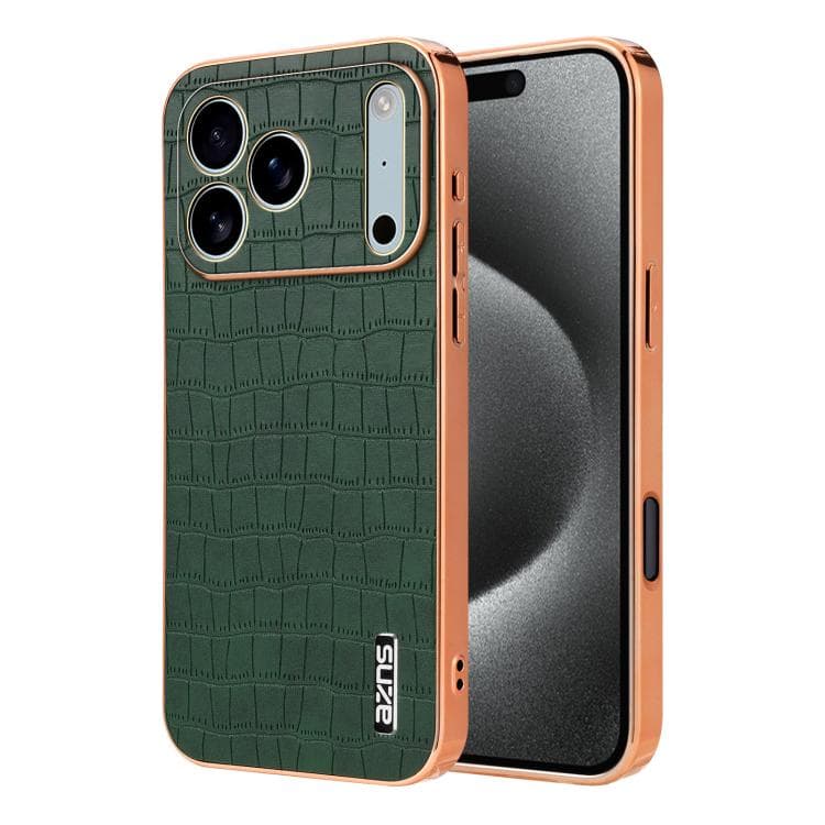 For iPhone 17 Pro Max AZNS Electroplated Frame Crocodile Texture Full Coverage Phone Case(Green) - Immagine 1