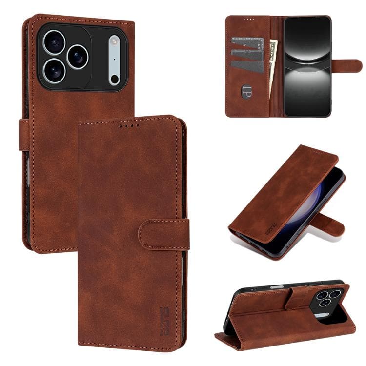 For iPhone 17 Pro Max AZNS Skin Feel Calf Texture Flip Leather Phone Case(Brown) - Immagine 1