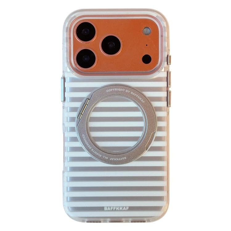 For iPhone 17 Pro Max BAFFKKAF Frosted Stripes 360 Holder Airbag Double-Sided IMD Magnetic Phone Case(Silver White) - Immagine 1