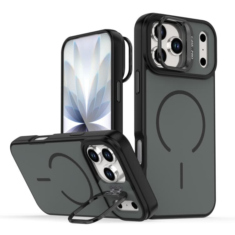 For iPhone 17 Pro Max Bright Color Contrast Skin-feel Camera Bracket Magsafe Phone Case(Black) - Immagine 1