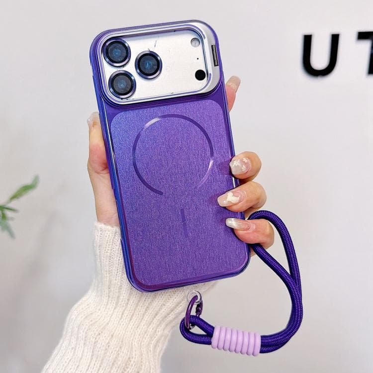 For iPhone 17 Pro Max Brushed Magnetic Phone Case with Lens Frame Holder & Wrist Strap & Lens Film(Purple) - Immagine 1