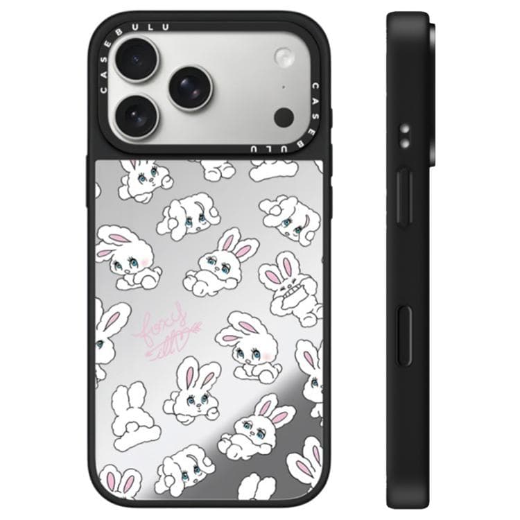 For iPhone 17 Pro Max Bunny Series Pattern Camera Control Button Mirror Phone Case(Bunny Silver) - Immagine 1