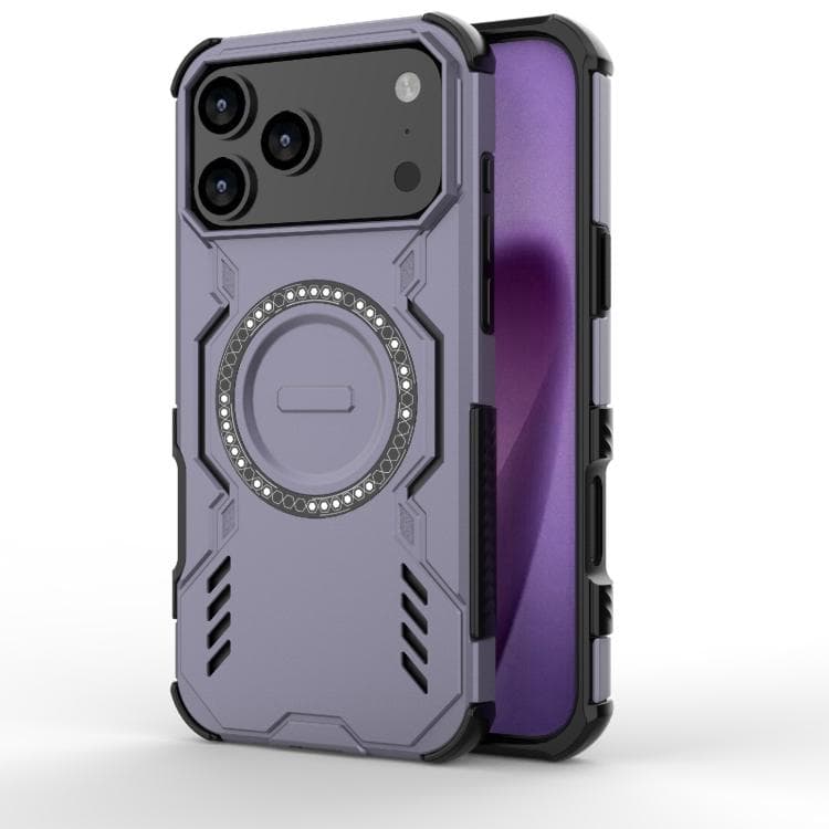 For iPhone 17 Pro Max Butterfly Armor MagSafe Magnetic Ring Shockproof Phone Case(Purple) - Immagine 1