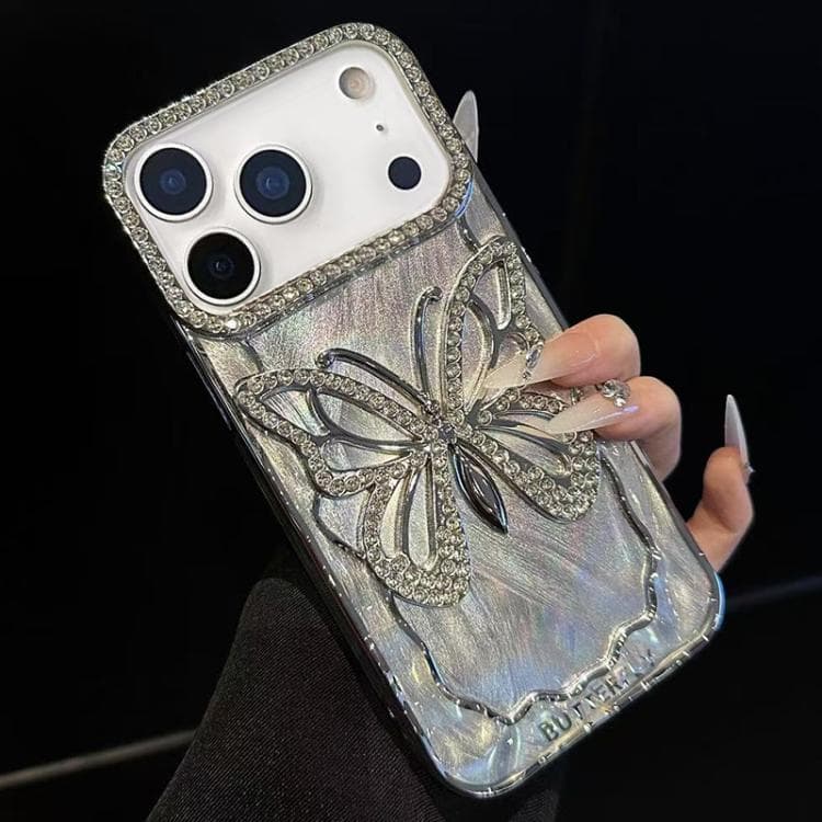 For iPhone 17 Pro Max Butterfly Electroplating TPU Phone Case with Epoxy Cardboard(Silver) - Immagine 1
