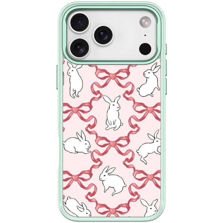 For iPhone 17 Pro Max Butterfly Knot White Rabbit Pattern Magnetic Phone Case(Light Green) - Immagine 1