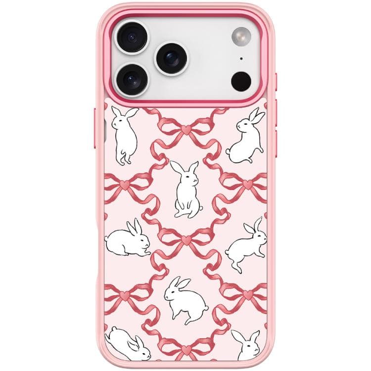 For iPhone 17 Pro Max Butterfly Knot White Rabbit Pattern Magnetic Phone Case(Pink) - Immagine 1