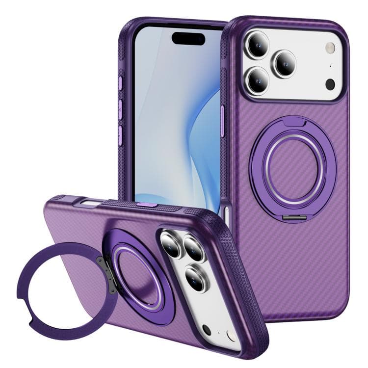 For iPhone 17 Pro Max Carbon Fiber Gear Holder C Type MagSafe Phone Case(Bright Purple + Purple) - Immagine 1