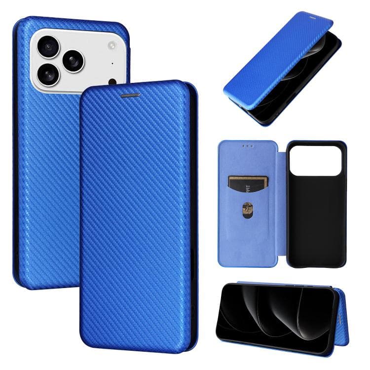 For iPhone 17 Pro Max Carbon Fiber Texture Flip Leather Phone Case(Blue) - Immagine 1